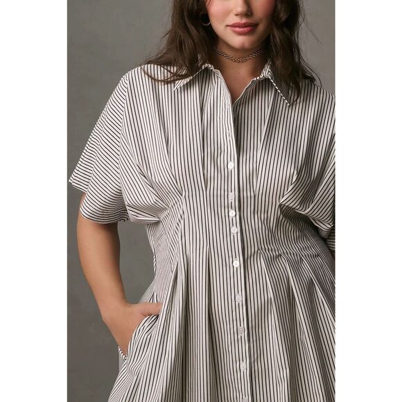 New Anthropologie The Tobie Button-Front Pleated Shirt Dress by Exquise Size S - Picture 6 of 11